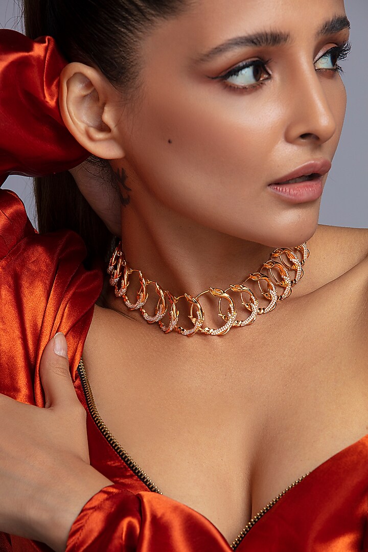Gold Finish Floral Vines Necklace by Opalina at Pernia's Pop Up Shop