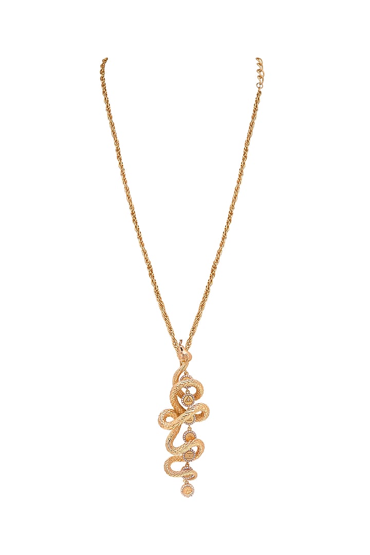 Gold Finish Seven Chakras & Coiled Snake Necklace by Opalina at Pernia's Pop Up Shop