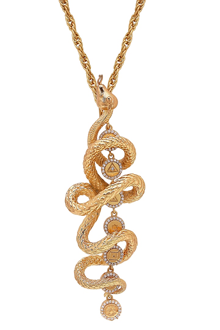 Gold Finish Seven Chakras & Coiled Snake Necklace by Opalina at Pernia's Pop Up Shop