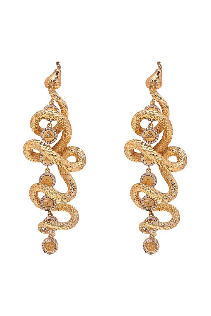 Gold Finish Seven Chakras & Coiled Snake Earrings by Opalina at Pernia's Pop Up Shop