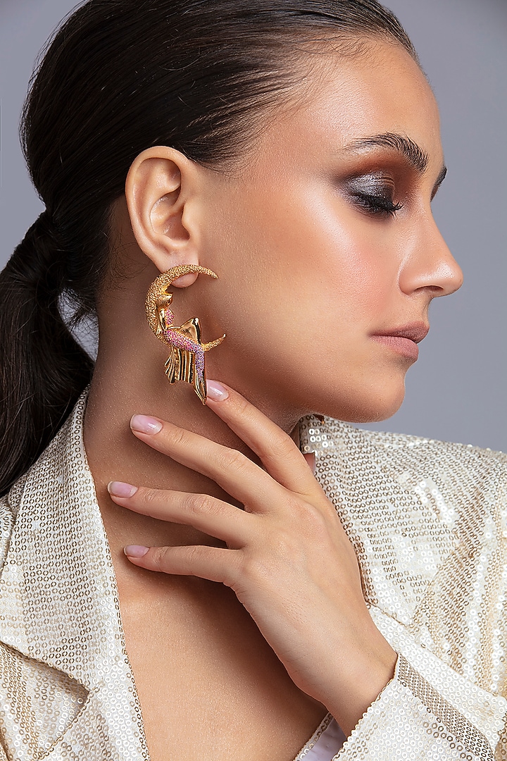 Gold Finish 3D Figurines Stud Earrings by Opalina at Pernia's Pop Up Shop