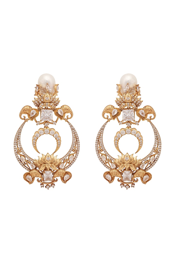 Gold Finish Swarovski Chandbali Earrings by Opalina