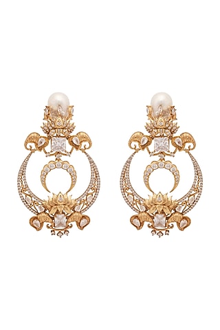 Gold Finish Swarovski Chandbali Earrings by Opalina