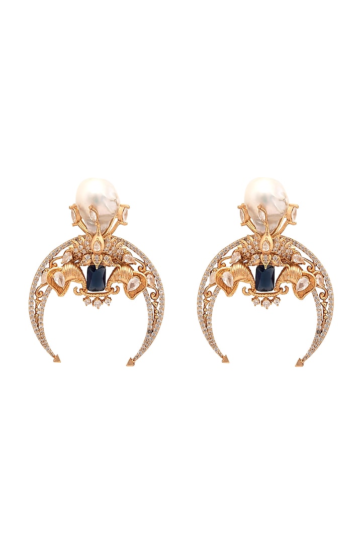 Rose Gold Plated Swarovski & Sapphire Dangler Earrings by Opalina