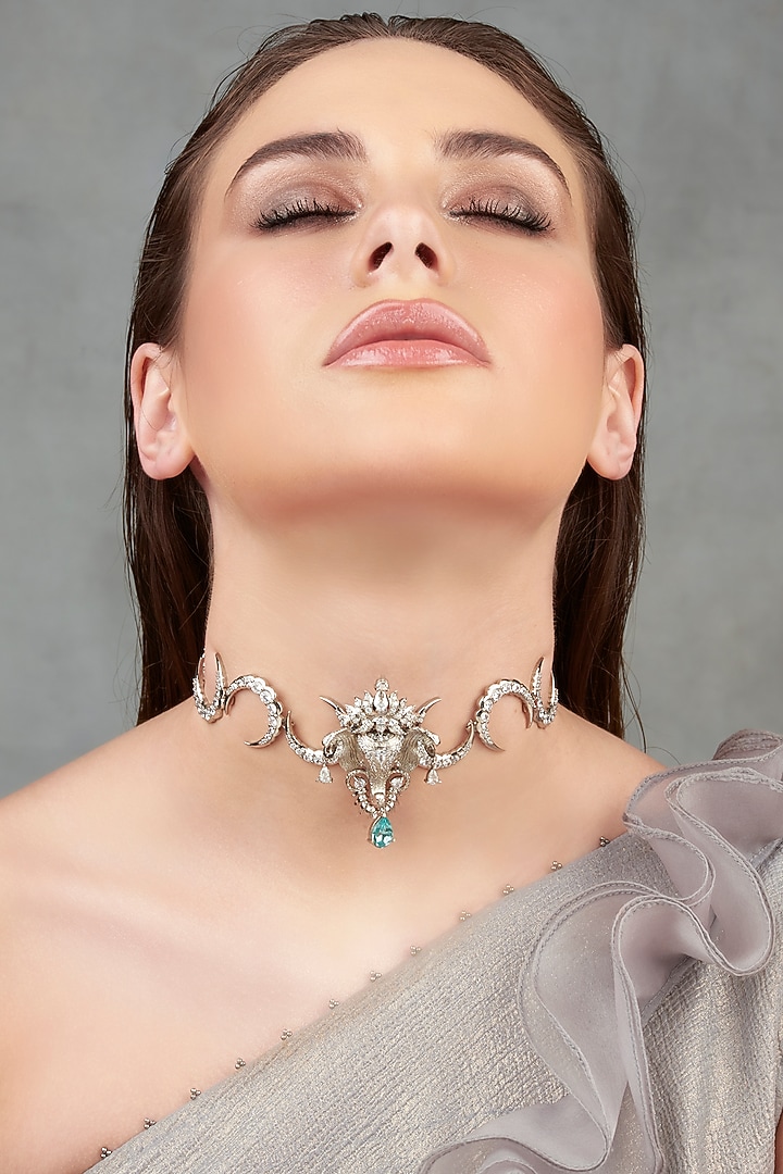 White Plated Swarovski Necklace by Opalina at Pernia's Pop Up Shop