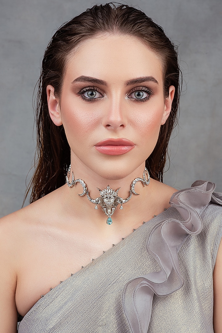 White Plated Swarovski Necklace by Opalina at Pernia's Pop Up Shop