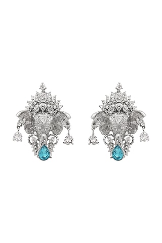 White Plated Swarovski Stud Earrings by Opalina