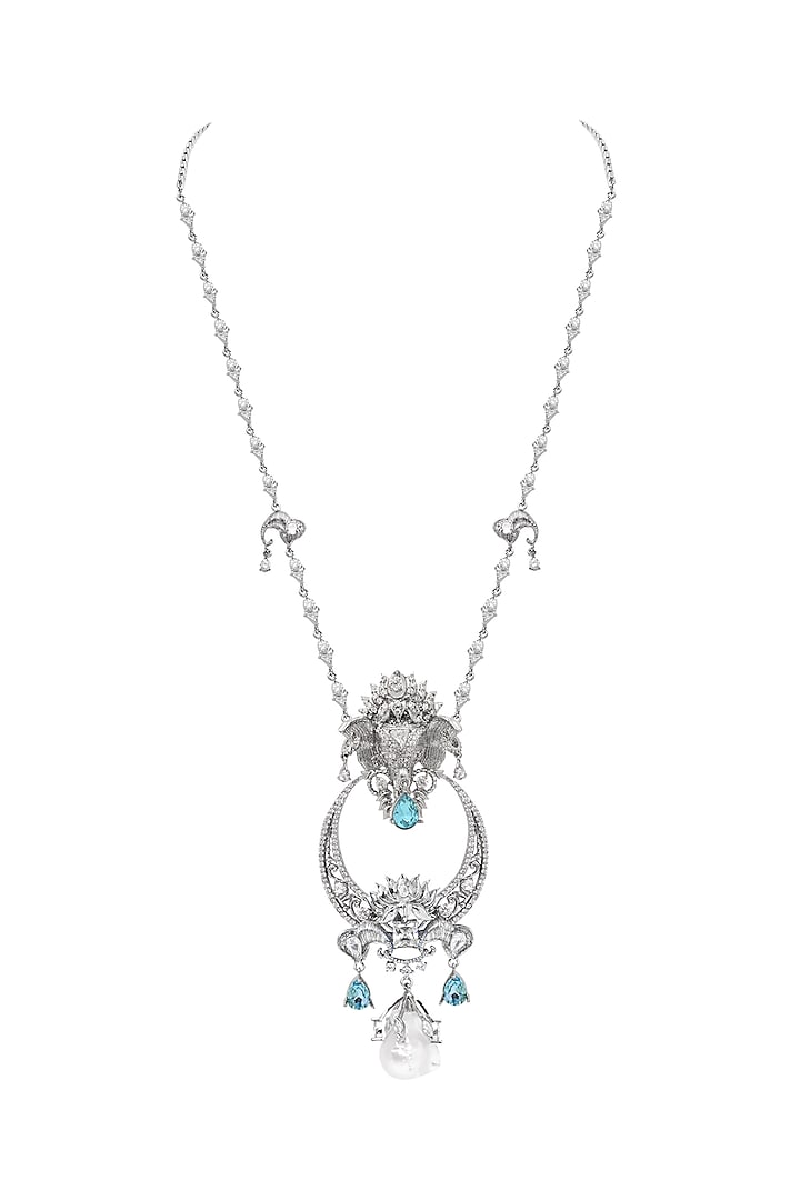 White Plated Motifs & Swarovski Necklace by Opalina