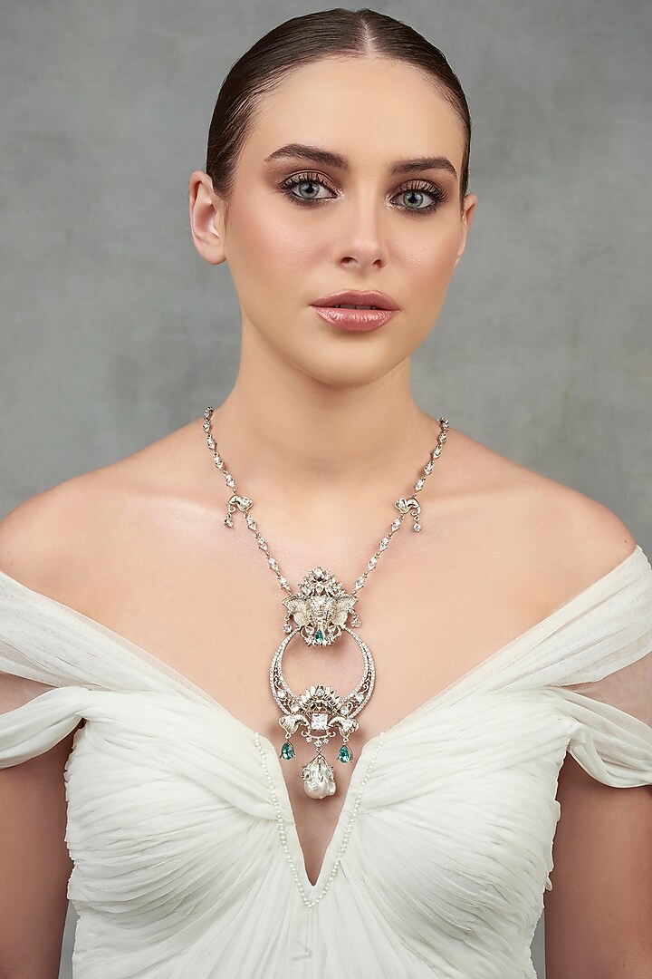 White Plated Motifs & Swarovski Necklace by Opalina at Pernia's Pop Up Shop