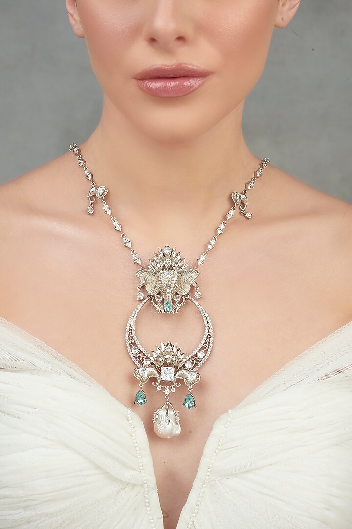 White Plated Motifs & Swarovski Necklace by Opalina at Pernia's Pop Up Shop
