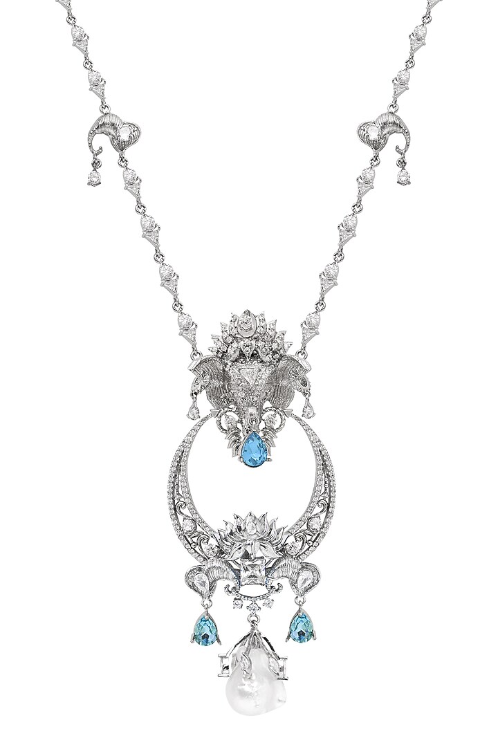 White Plated Motifs & Swarovski Necklace by Opalina at Pernia's Pop Up Shop
