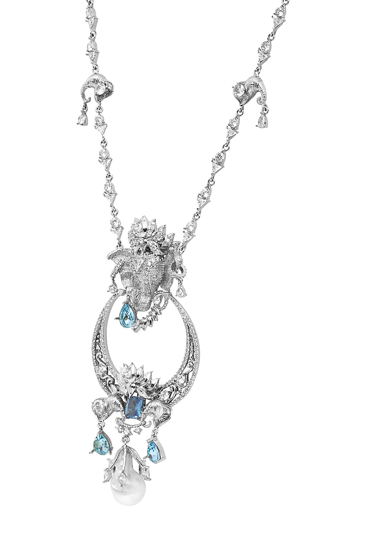 White Plated Swarovski & Motifs Necklace by Opalina at Pernia's Pop Up Shop