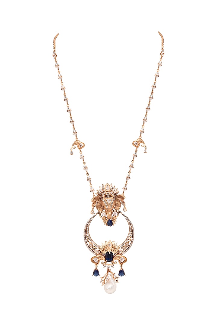 Gold Plated Swarovski & Motifs Necklace by Opalina