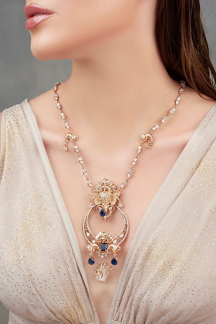 Gold Plated Swarovski & Motifs Necklace by Opalina at Pernia's Pop Up Shop