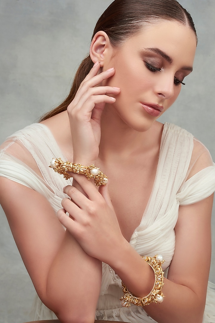 Gold Plated Swarovski Bangles (Set Of 2) by Opalina at Pernia's Pop Up Shop