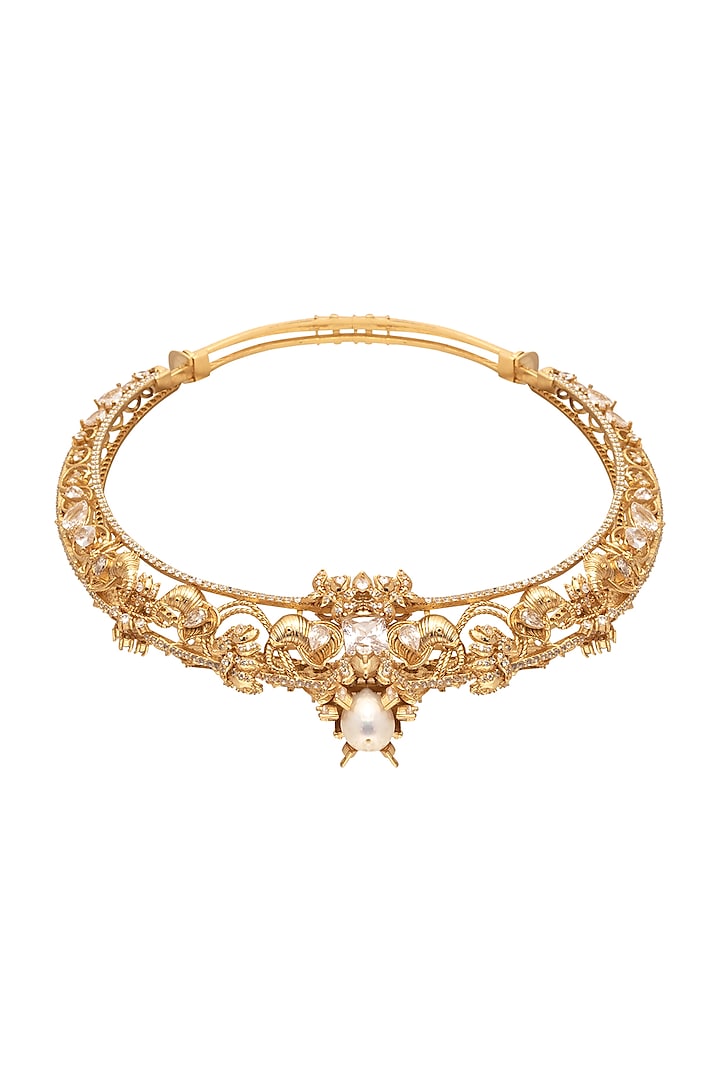 Gold Plated Swarovski & Baroque Pearls Necklace by Opalina