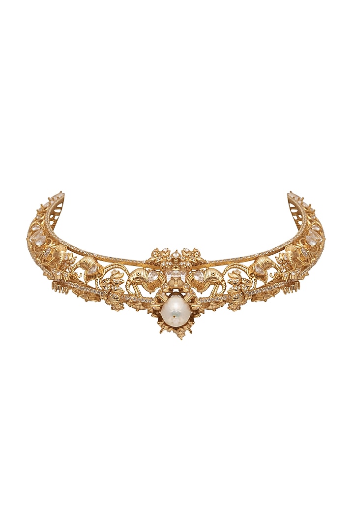 Gold Plated Swarovski & Baroque Pearls Necklace by Opalina at Pernia's Pop Up Shop