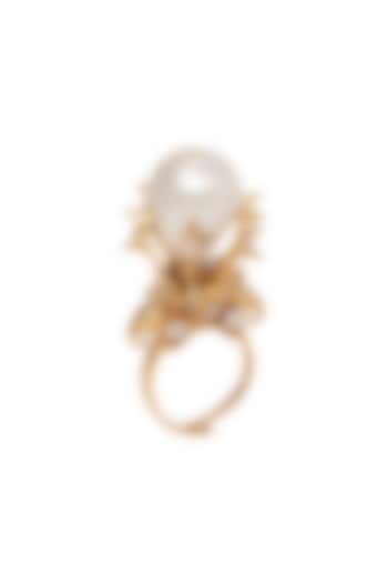 Gold Plated Baroque Pearl & Swarovski Ring by Opalina