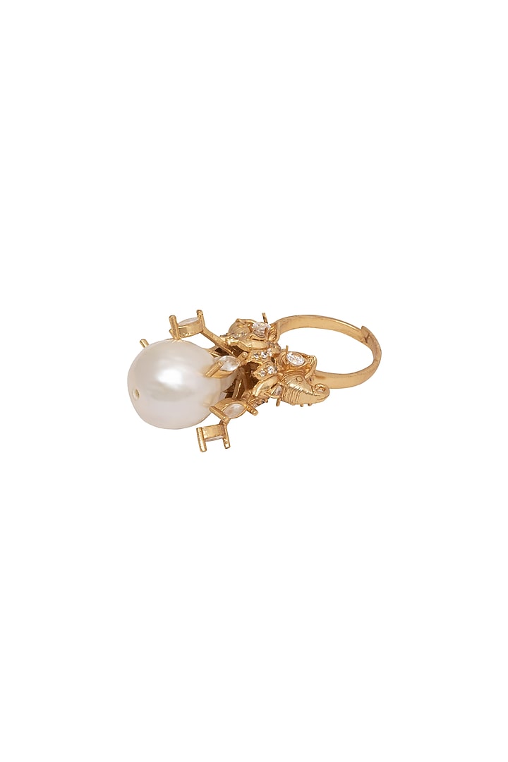Gold Plated Baroque Pearl & Swarovski Ring by Opalina at Pernia's Pop Up Shop