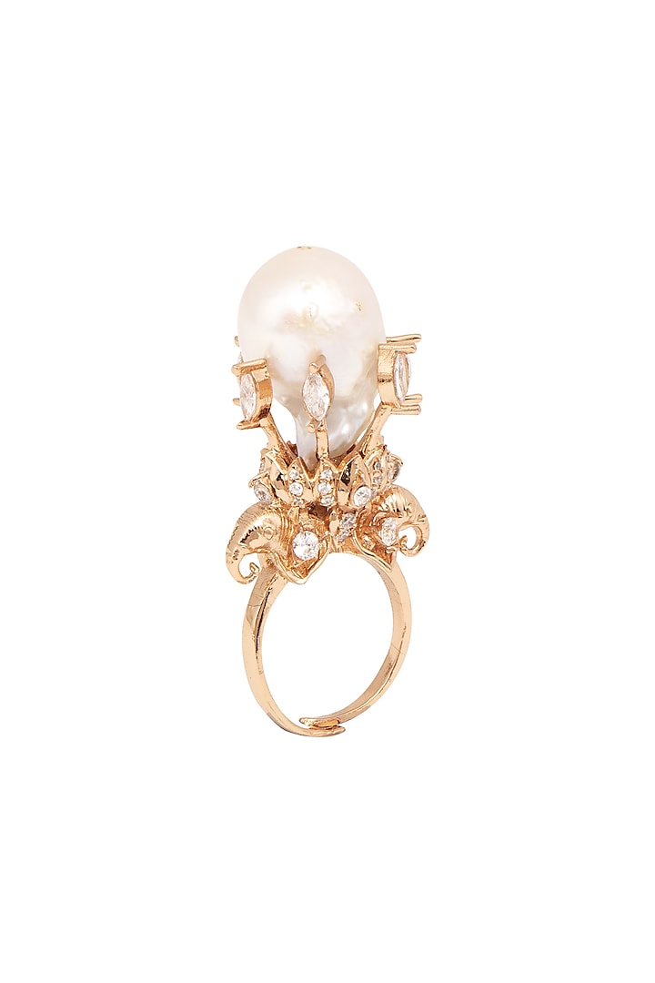 Rose Gold Plated Baroque Pearl & Swarovski Ring by Opalina