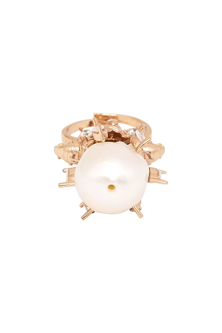 Rose Gold Plated Baroque Pearl & Swarovski Ring by Opalina at Pernia's Pop Up Shop