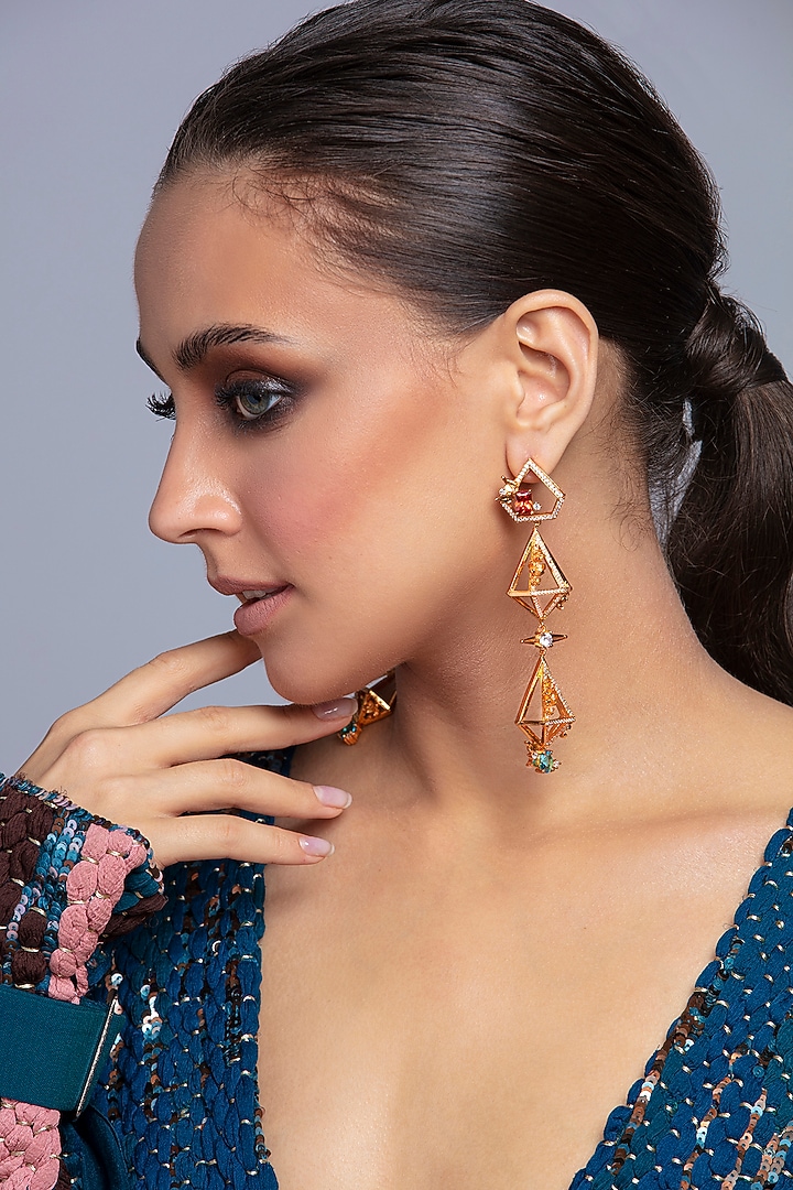 Gold Plated Handcrafted Dangler Earrings by Opalina at Pernia's Pop Up Shop