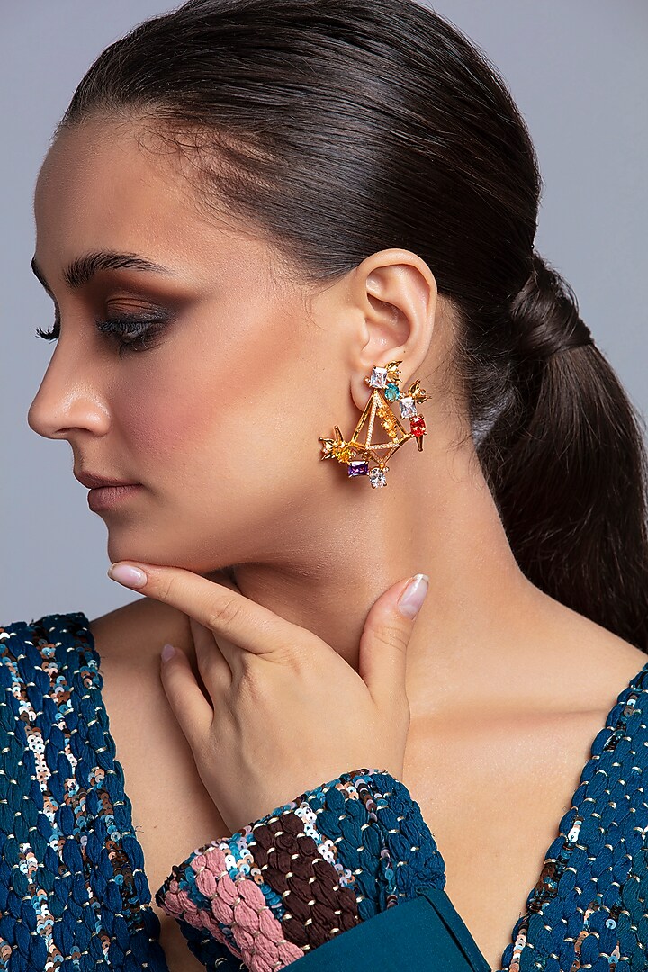 Gold Finish Crystals Handcrafted Stud Earrings by Opalina at Pernia's Pop Up Shop