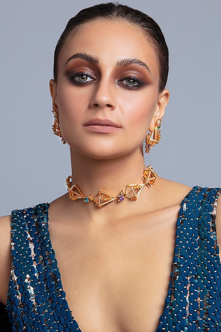 Gold Finish Handcrafted Choker Necklace by Opalina at Pernia's Pop Up Shop