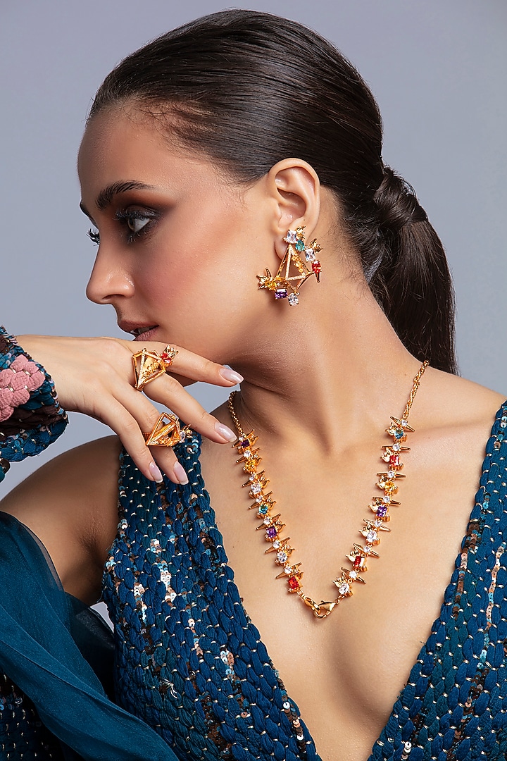 Gold Finish Crystal Handcrafted Necklace by Opalina at Pernia's Pop Up Shop