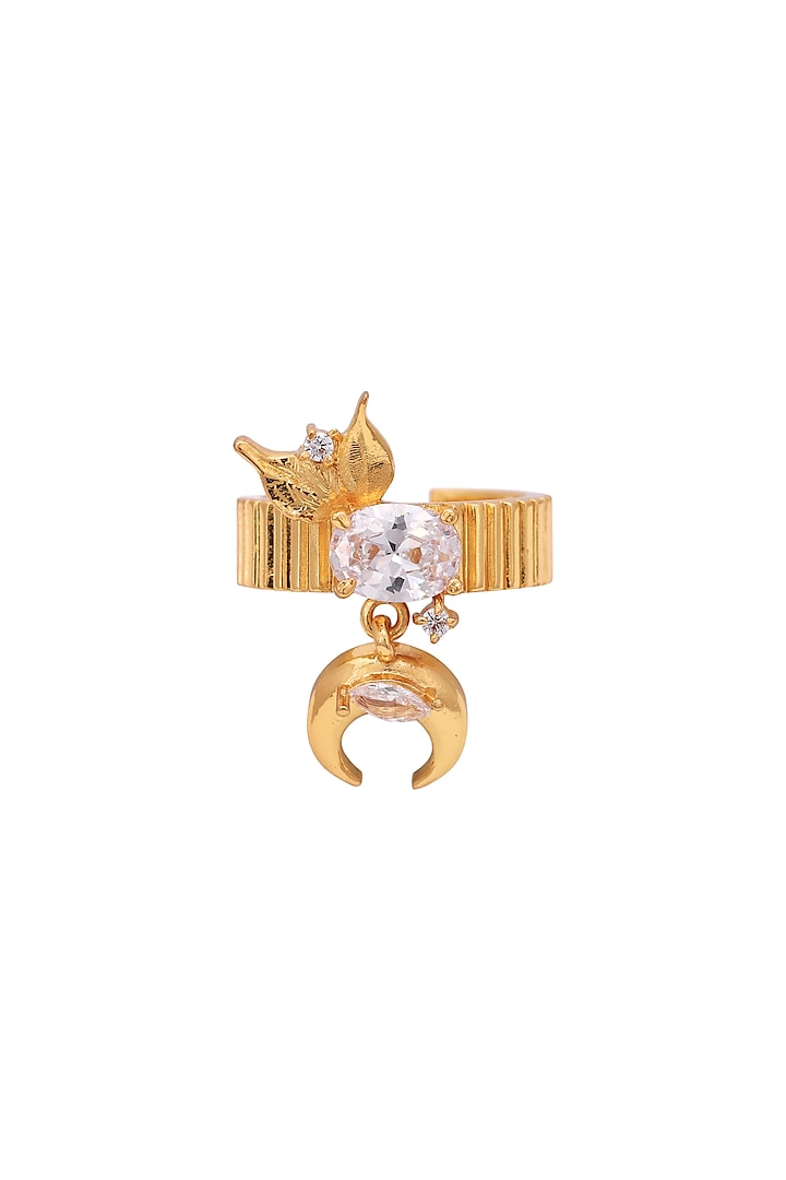 Gold Finish Zircon Ring by Opalina