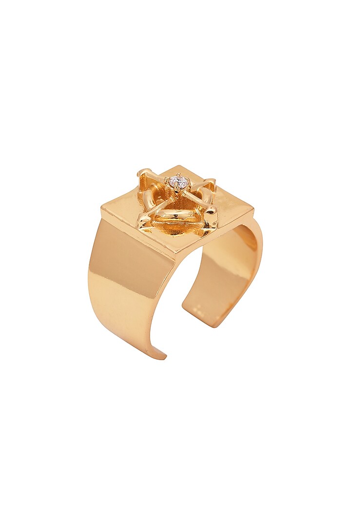 Gold Finish Ring In Brass by Opalina at Pernia's Pop Up Shop