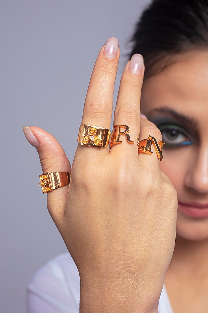 Gold Finish Ring With Zircons by Opalina at Pernia's Pop Up Shop