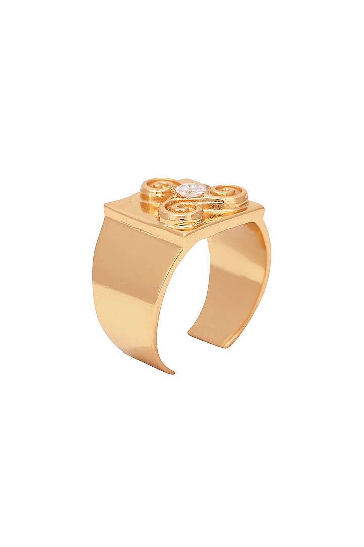 Gold Finish Ring With Zircons by Opalina at Pernia's Pop Up Shop