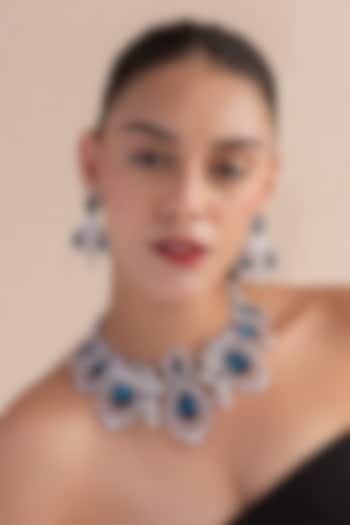 White Finish Blue Swarovski Necklace In Sterling Silver by Opalina at Pernia's Pop Up Shop