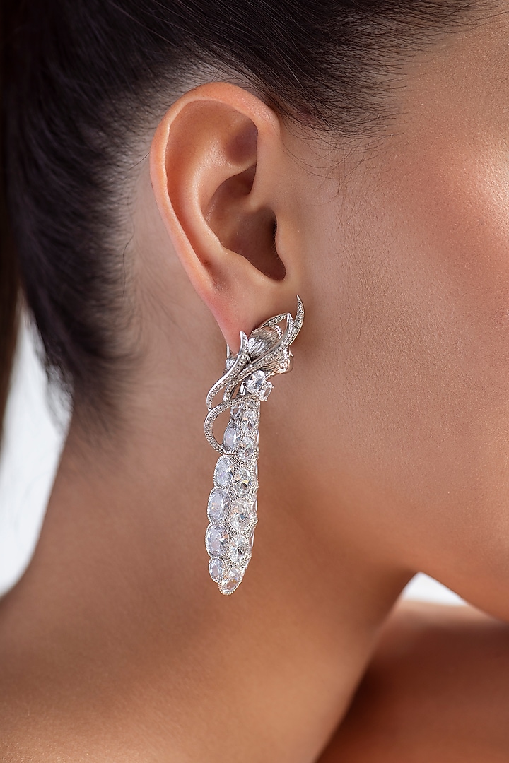 Silver Plated Swarovski Dangler Earrings In Sterling Silver by Opalina at Pernia's Pop Up Shop