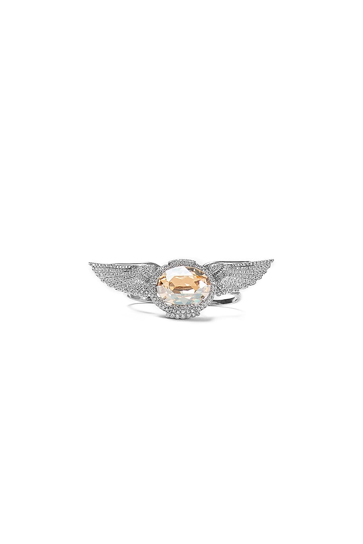 White Finish Champagne Swarovski Ring In Sterling Silver by Opalina at Pernia's Pop Up Shop