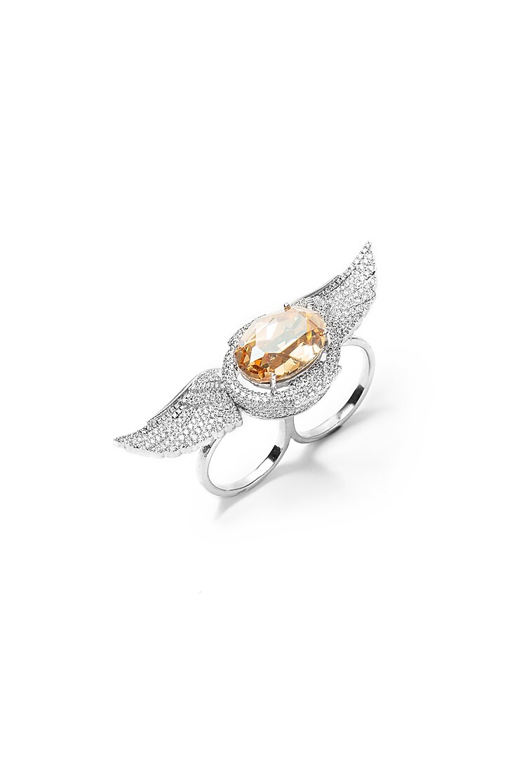 White Finish Champagne Swarovski Ring In Sterling Silver by Opalina at Pernia's Pop Up Shop