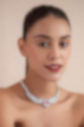 White Finish Pink Swarovski Necklace In Sterling Silver by Opalina at Pernia's Pop Up Shop