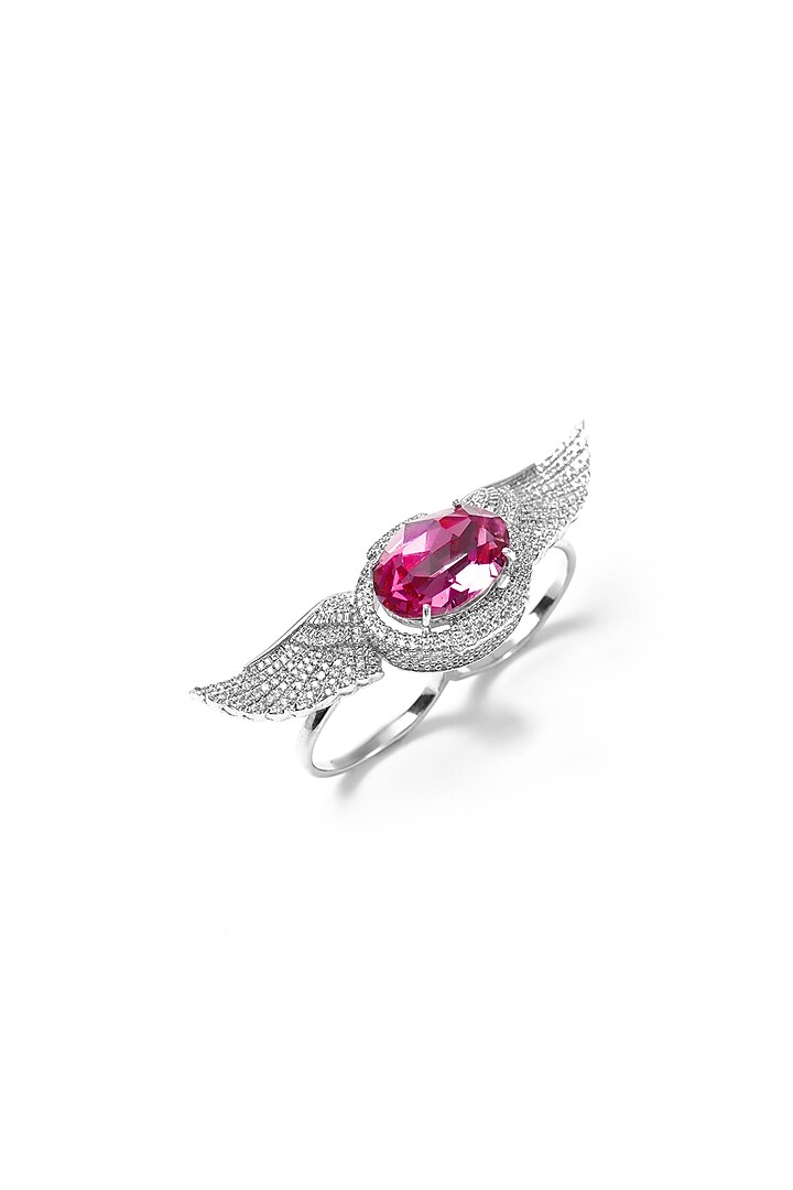 White Finish Pink Swarovski Ring In Sterling Silver by Opalina at Pernia's Pop Up Shop