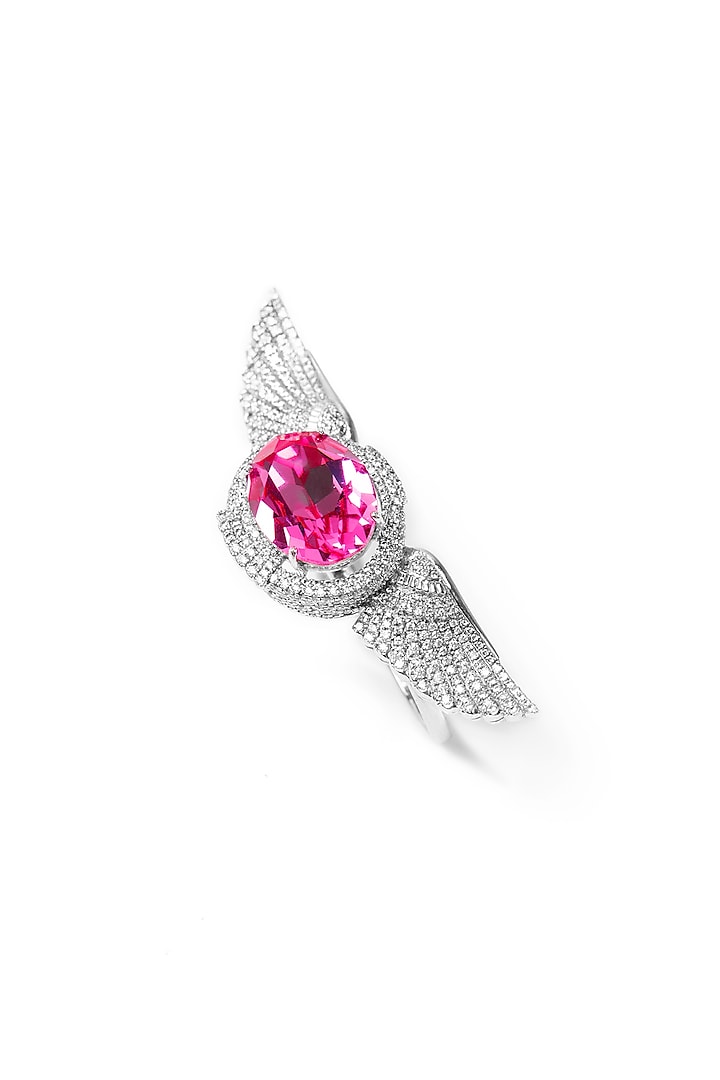 White Finish Pink Swarovski Ring In Sterling Silver by Opalina at Pernia's Pop Up Shop