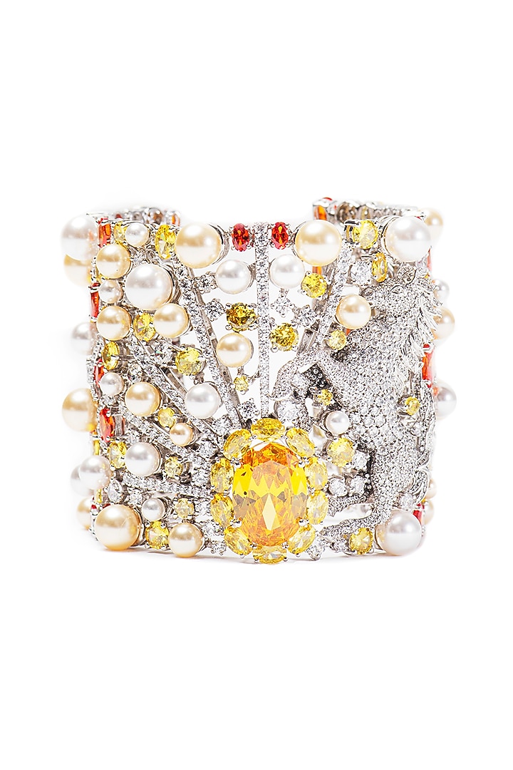 White Finish Yellow Swarovski Bracelet In Sterling Silver by Opalina at Pernia's Pop Up Shop