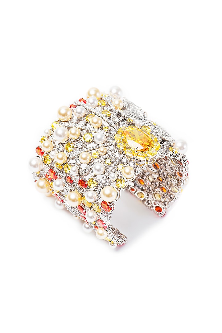 White Finish Yellow Swarovski Bracelet In Sterling Silver by Opalina at Pernia's Pop Up Shop