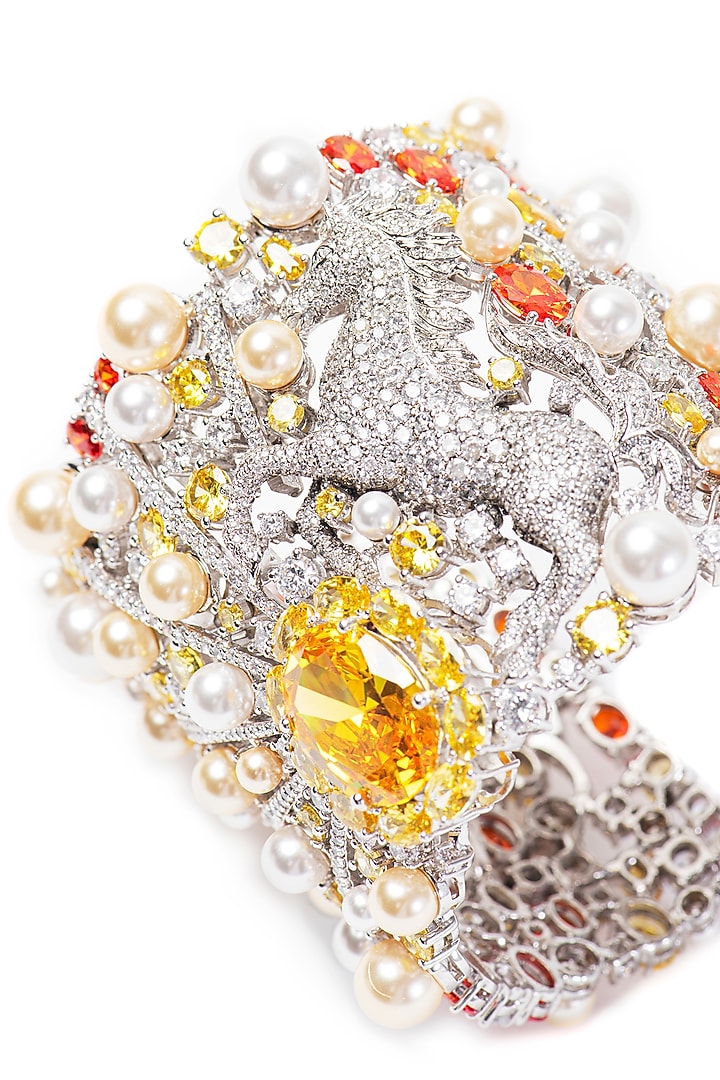 White Finish Yellow Swarovski Bracelet In Sterling Silver by Opalina at Pernia's Pop Up Shop