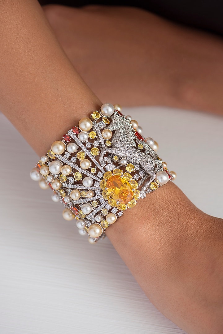 White Finish Yellow Swarovski Bracelet In Sterling Silver by Opalina at Pernia's Pop Up Shop