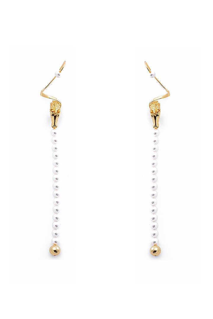 Gold Plated Swarovski Pearl Dangler Earrings In Sterling Silver by Opalina at Pernia's Pop Up Shop