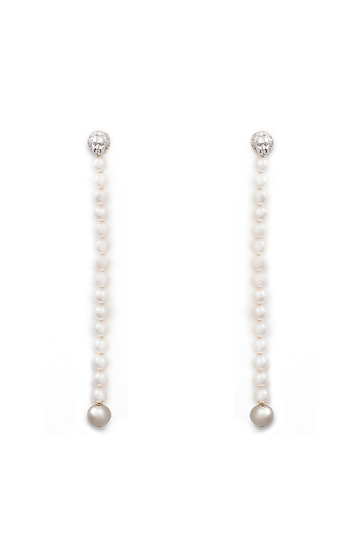 White Finish Swarovski Pearl Dangler Earrings In Sterling Silver by Opalina at Pernia's Pop Up Shop