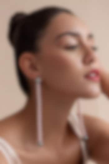 White Finish Pink Swarovski Pearl Dangler Earrings In Sterling Silver by Opalina at Pernia's Pop Up Shop