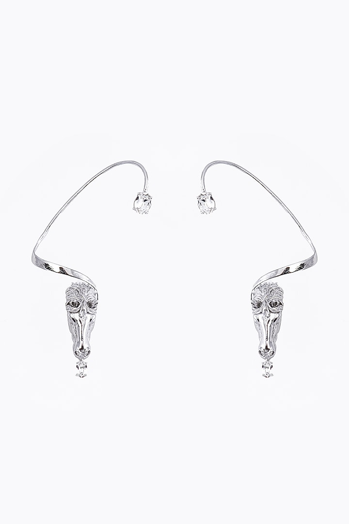 White Finish Swarovski Stone Horse Face Ear Cuff In Sterling Silver by Opalina at Pernia's Pop Up Shop