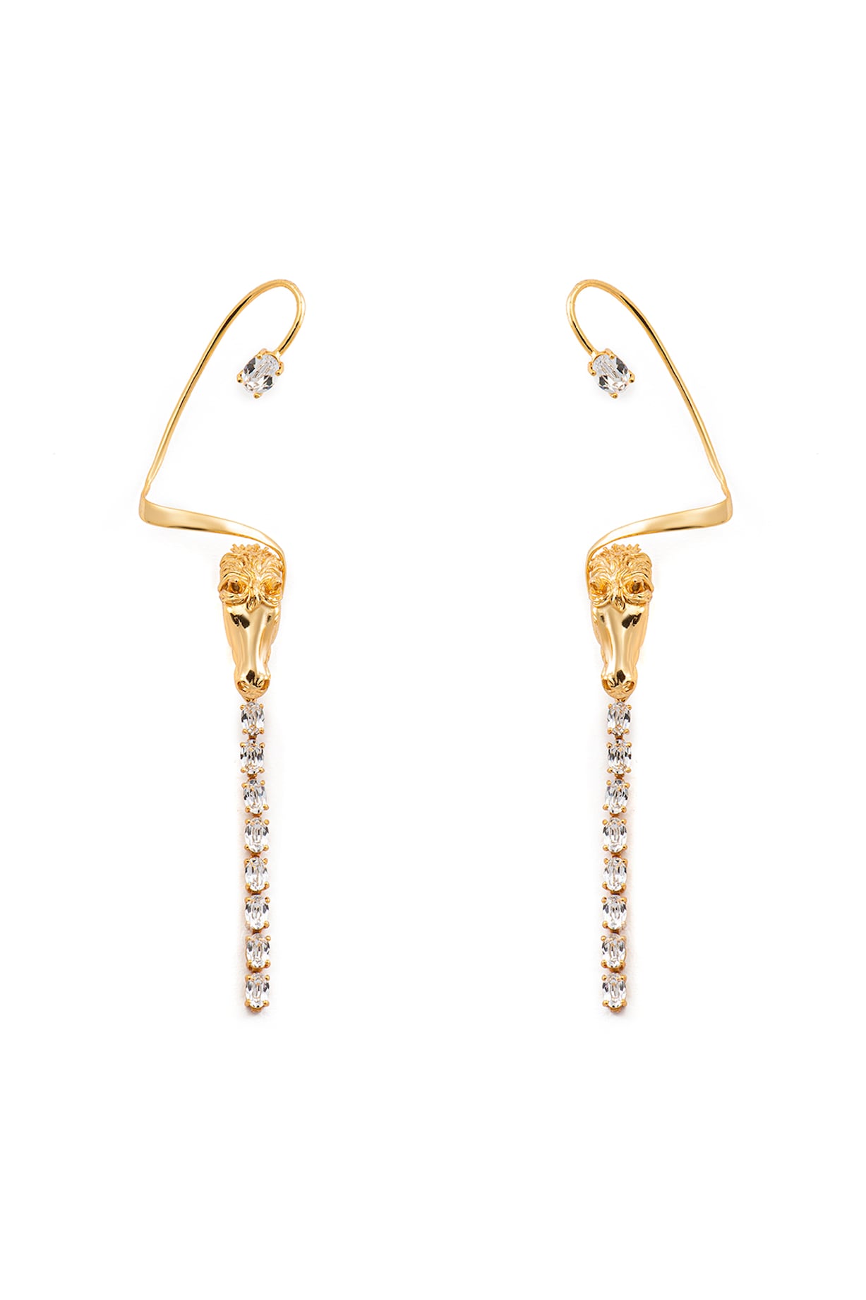 Gold Plated Swarovski Stone Horse Face Ear Cuff In Sterling Silver