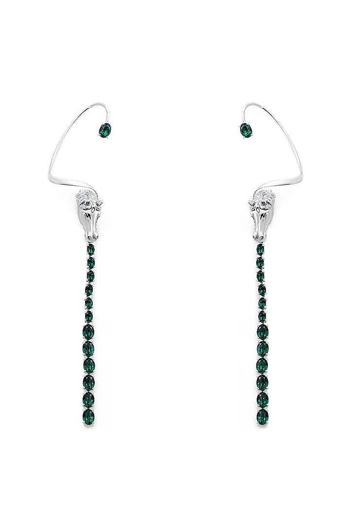 White Finish Green Swarovski Stone Horse Face Ear Cuff In Sterling Silver by Opalina at Pernia's Pop Up Shop